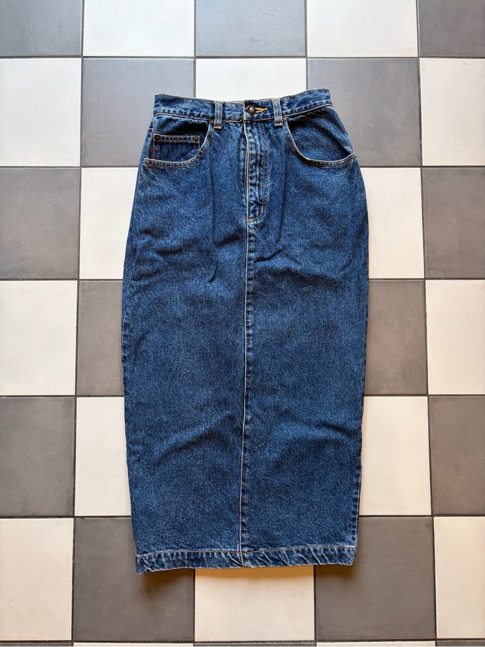 Vintage Reno Donna Denim Maxi Skirt 90s Western Button Back 100% Cotton